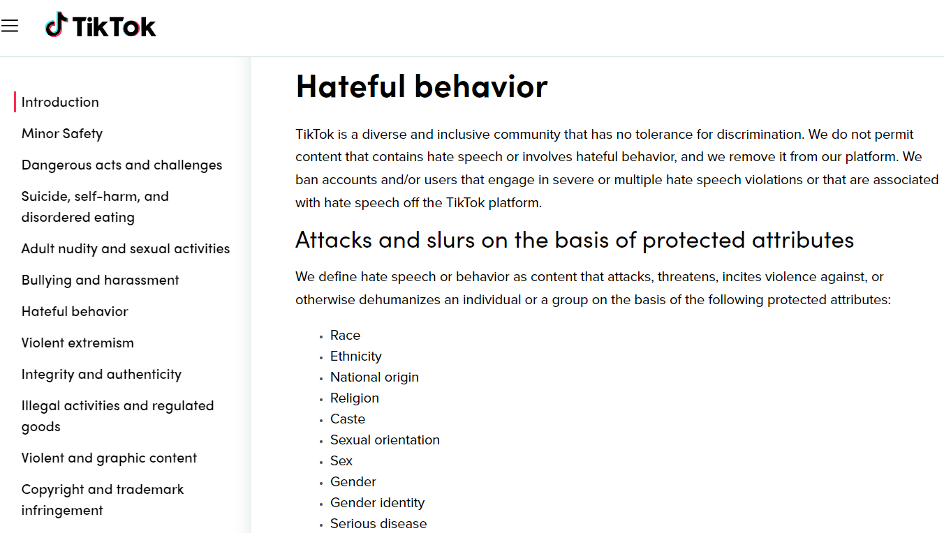 Les directives de la communauté TikTok interdisent les comportements haineux
