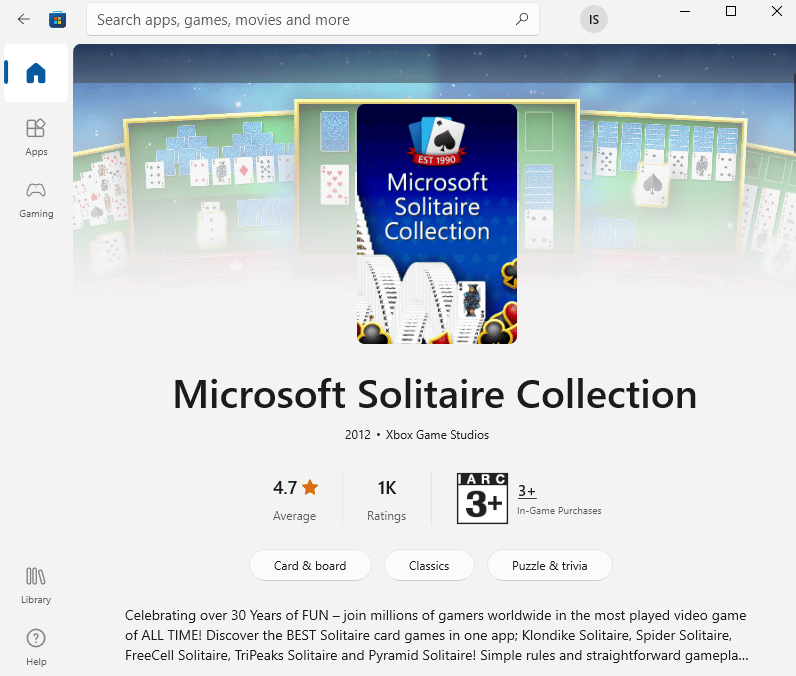 MicrosoftSolitaireCollectionを再度インストールします