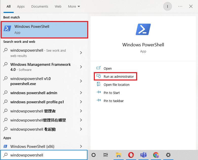 Windows PowerShell'i açın