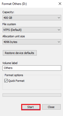 Cliquez sur démarrer. La vérification du disque n'a pas pu être effectuée car Windows ne peut pas accéder au disque