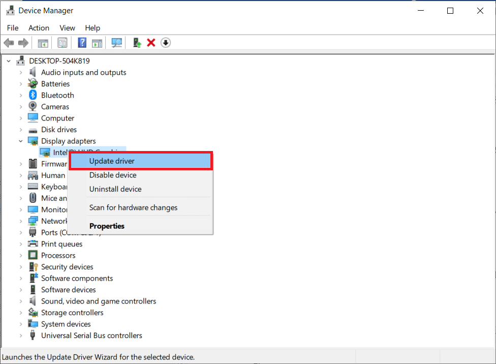 Actualice el controlador de gráficos. Solucionar el error de búsqueda de Kodi en Windows 10