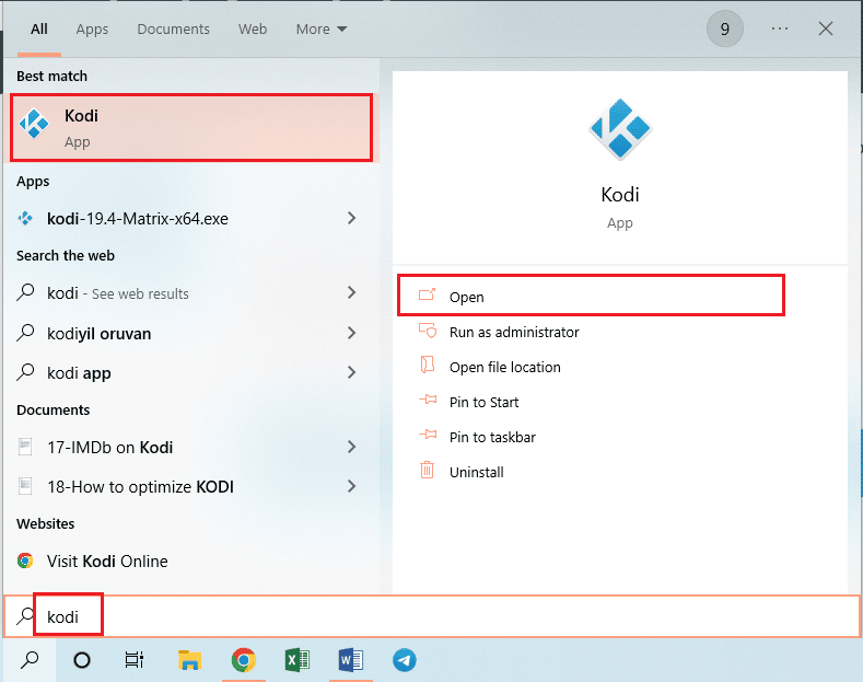 Starten Sie die Kodi-App. Beheben Sie den Kodi-Suchfehler unter Windows 10