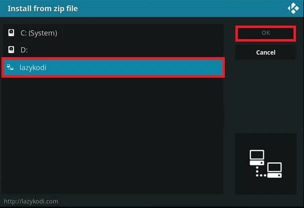 ที่เก็บ Lazy บนการติดตั้งจากไฟล์ zip kodi