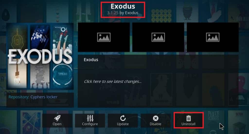 Desativação da atualização de desinstalação do Kodi Exodus Redux