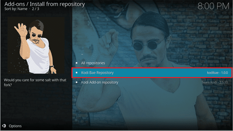 Clique no Repositório Kodi Bae. Corrigir o erro de pesquisa Kodi no Windows 10