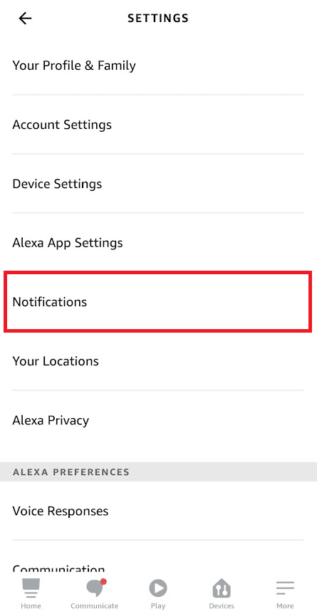 Appuyez sur l'option Notifications