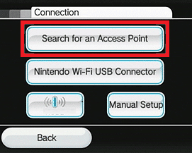 Configurações do Nintendo Wii Busca na Internet por um ponto de acesso