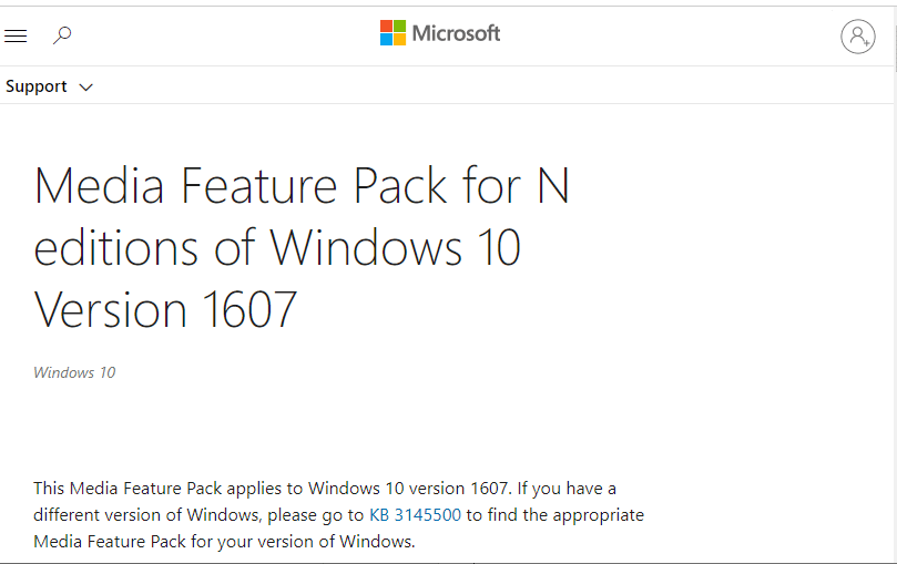 navegue até esta página do Windows Media Feature Pack