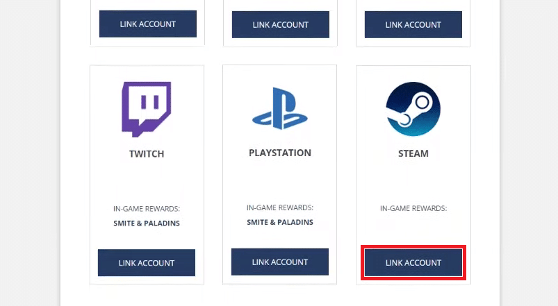 Suchen Sie die Registerkarte Steam-Plattform in der Liste und klicken Sie auf KONTO VERKNÜPFEN