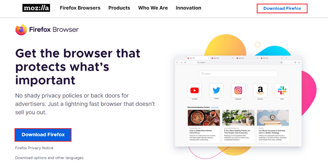 haga clic en el botón Descargar Firefox en la ventana