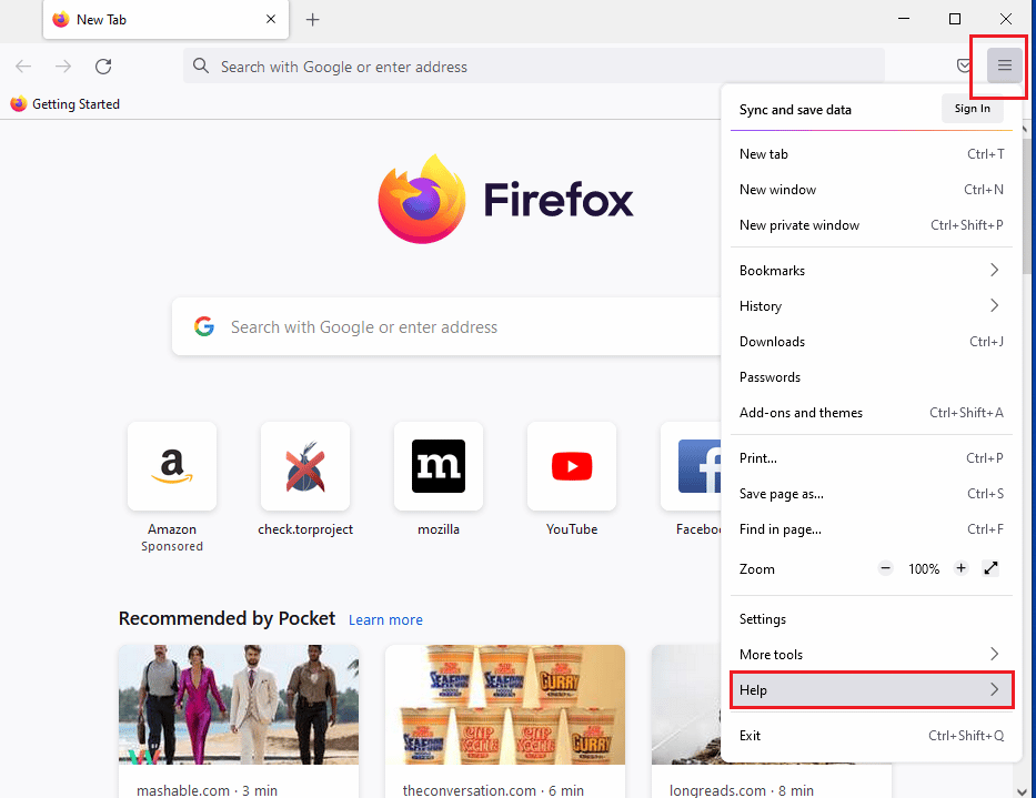 Kliknij przycisk Otwórz menu aplikacji i kliknij opcję Pomoc na wyświetlonej liście. Napraw Mozilla Firefox nie mógł załadować błędu XPCOM w systemie Windows 10