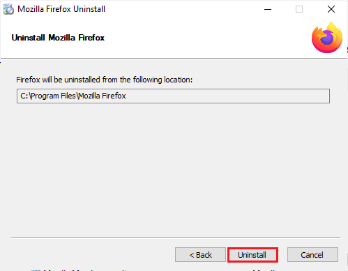 Cliquez sur le bouton Désinstaller dans la fenêtre suivante. Correction de Mozilla Firefox n'a pas pu charger l'erreur XPCOM sous Windows 10