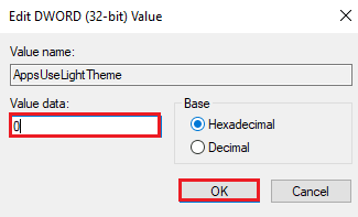 値データを0に設定し、[OK]をクリックします