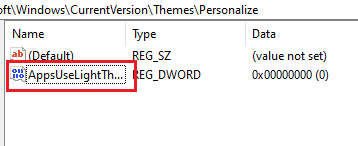 Назовите его AppsUseLightTheme. Исправить темную тему File Explorer, которая не работает
