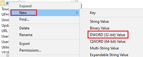 DWORD 32 bit değerini tıklayın