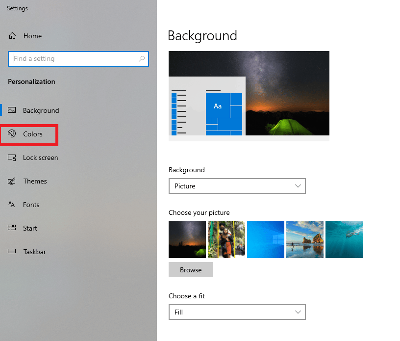 Klik pada warna. Perbaiki File Explorer Dark Theme Tidak Bekerja di Windows 10