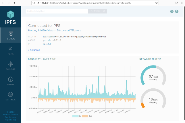 شاشة حالة IPFS webui