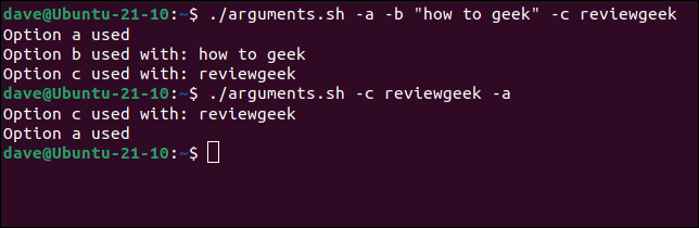 testare uno script in grado di gestire argomenti di opzione