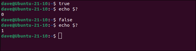 Comenzile integrate bash shell true și false.