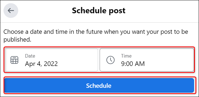 Masukkan tanggal dan waktu dan pilih "Jadwal."