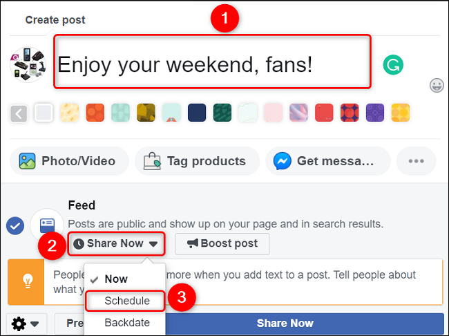 Tulis posting dan pilih "Jadwalkan."