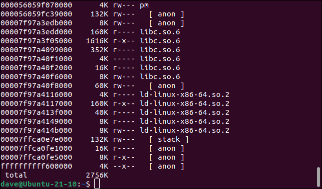 إخراج pmap القياسي