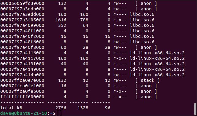 L'output esteso di pmap