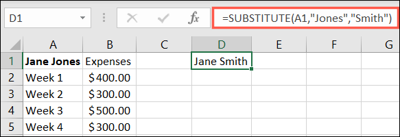 Formula per sostituire il testo