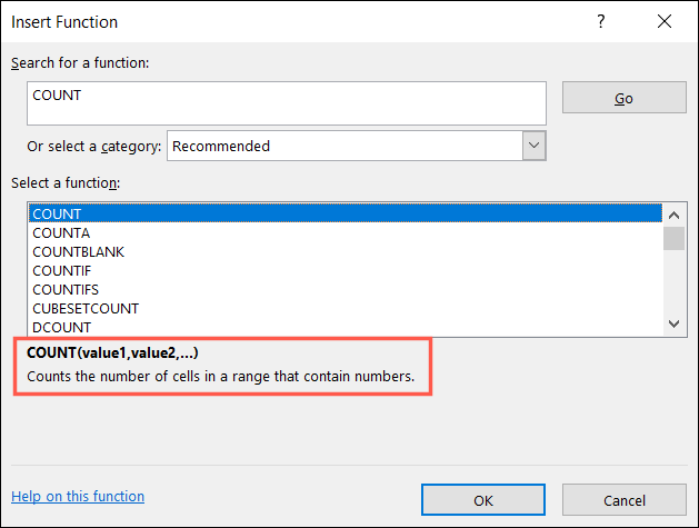 COUNT sintaks dan deskripsi fungsi di Excel