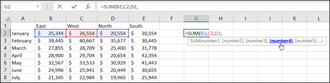 Menggunakan rumus SUM di Excel