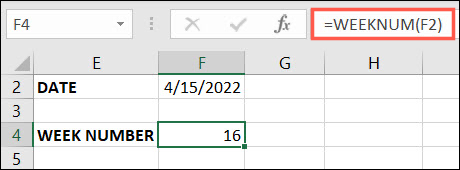 NUM.SETTIMANA funzione in Excel