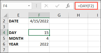 وظيفة DAY في Excel