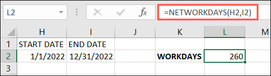 ฟังก์ชัน NETWORKDAYS ใน Excel