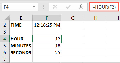 وظيفة HOUR في Excel