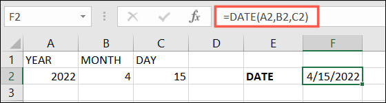 وظيفة DATE في Excel