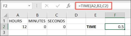 Fungsi WAKTU di Excel