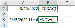 Funcțiile AZI și ACUM în Excel