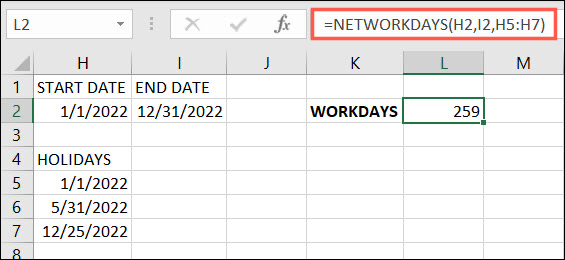 NETWORKDAYSは休日で機能します