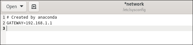 La línea GATEWAY= en el archivo de configuración de red