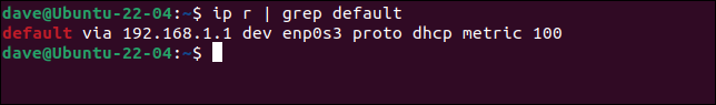 usando grep para aislar la puerta de enlace predeterminada