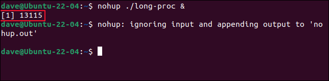 เปิดตัวโปรแกรม proc แบบยาวด้วย nohup และทำให้เป็นงานพื้นหลัง