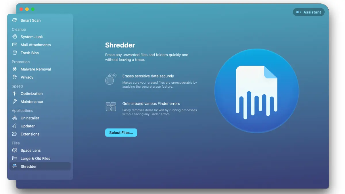 Вкладка CleanMyMac X Shredder