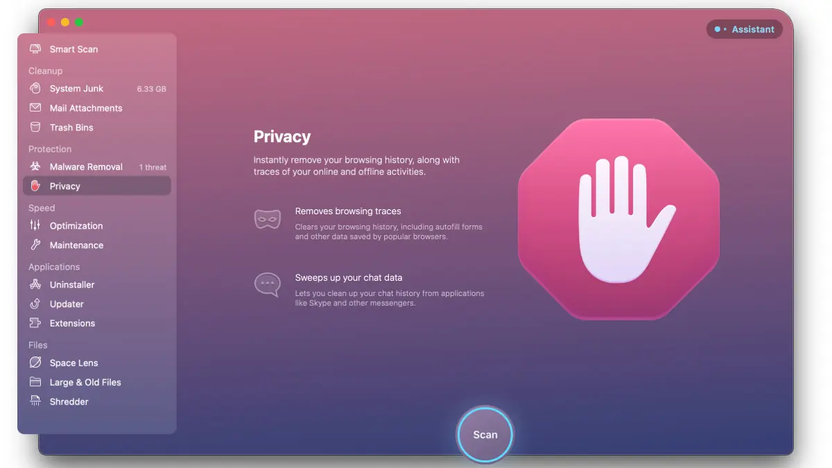 Scheda Privacy di CleanMyMac X