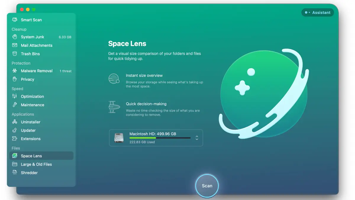 CleanMyMac X Space Lens 탭