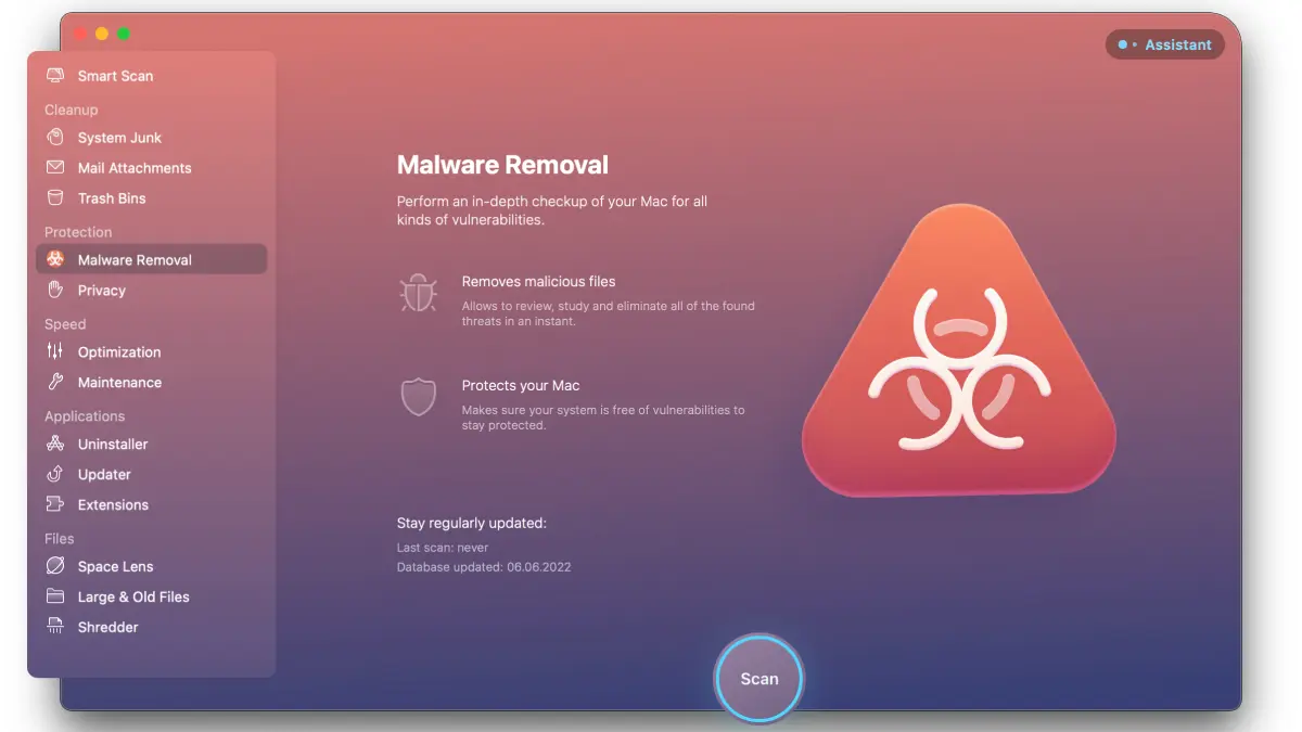 Pestaña Eliminación de malware de CleanMyMac X