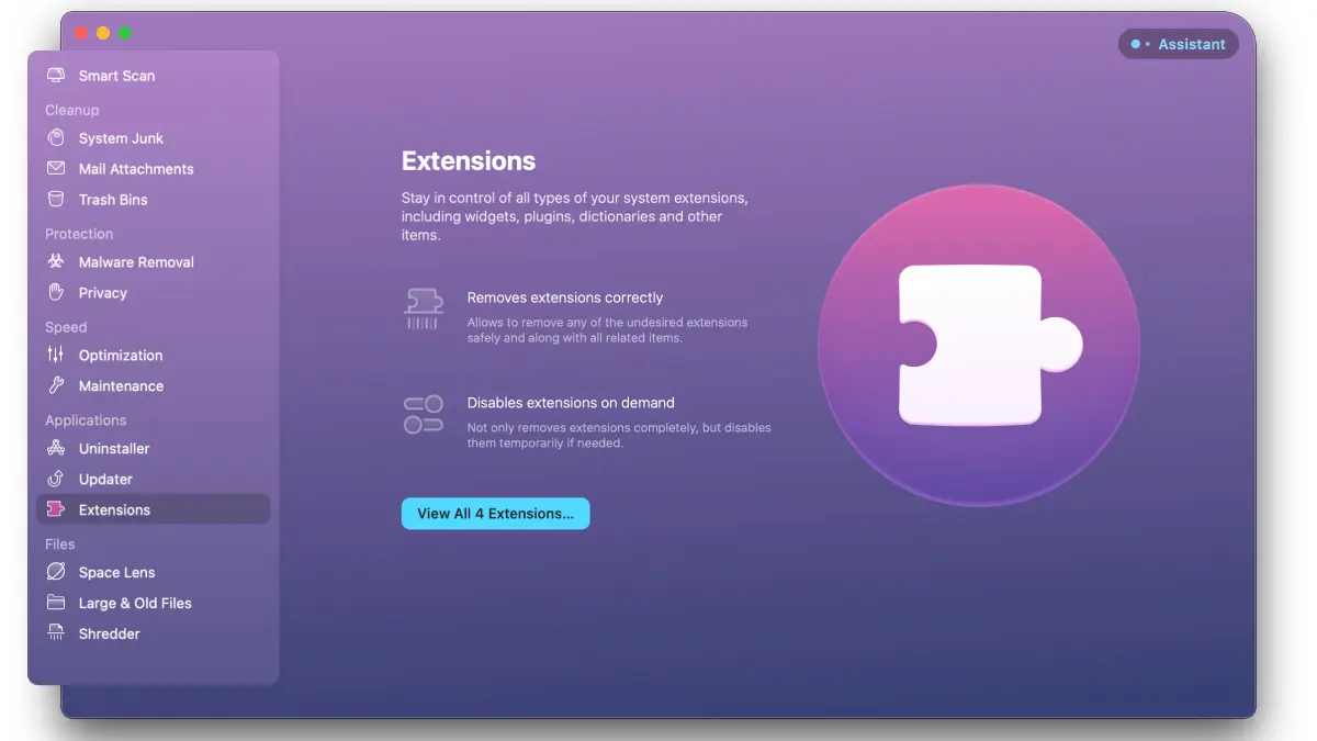 Pestaña Extensiones de CleanMyMac X