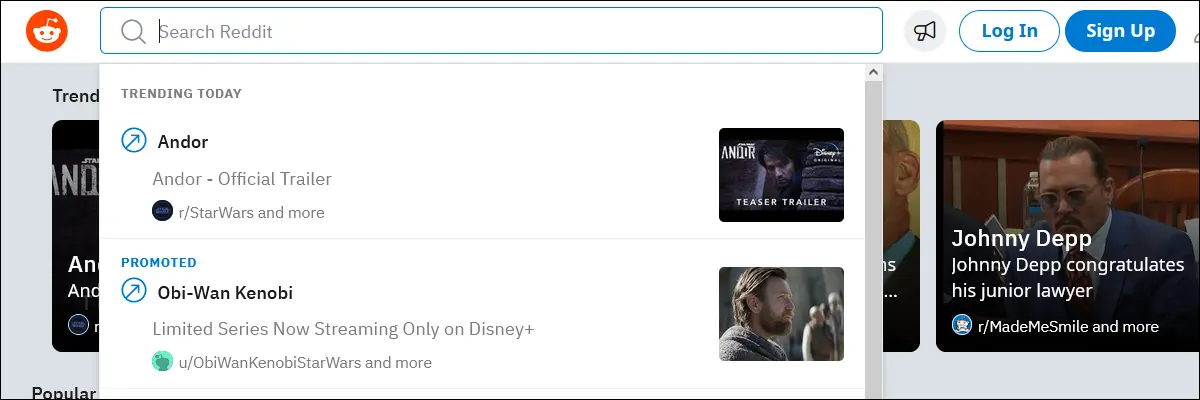 مربع بحث Reddit.