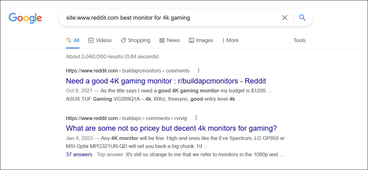 在 Google 上执行 Reddit 站点搜索。