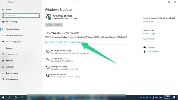 نوصي بالذهاب إلى صفحة Windows Update والتحقق من التحديثات وتثبيتها