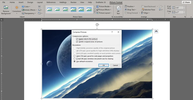 Compacte as imagens em seu documento do Word